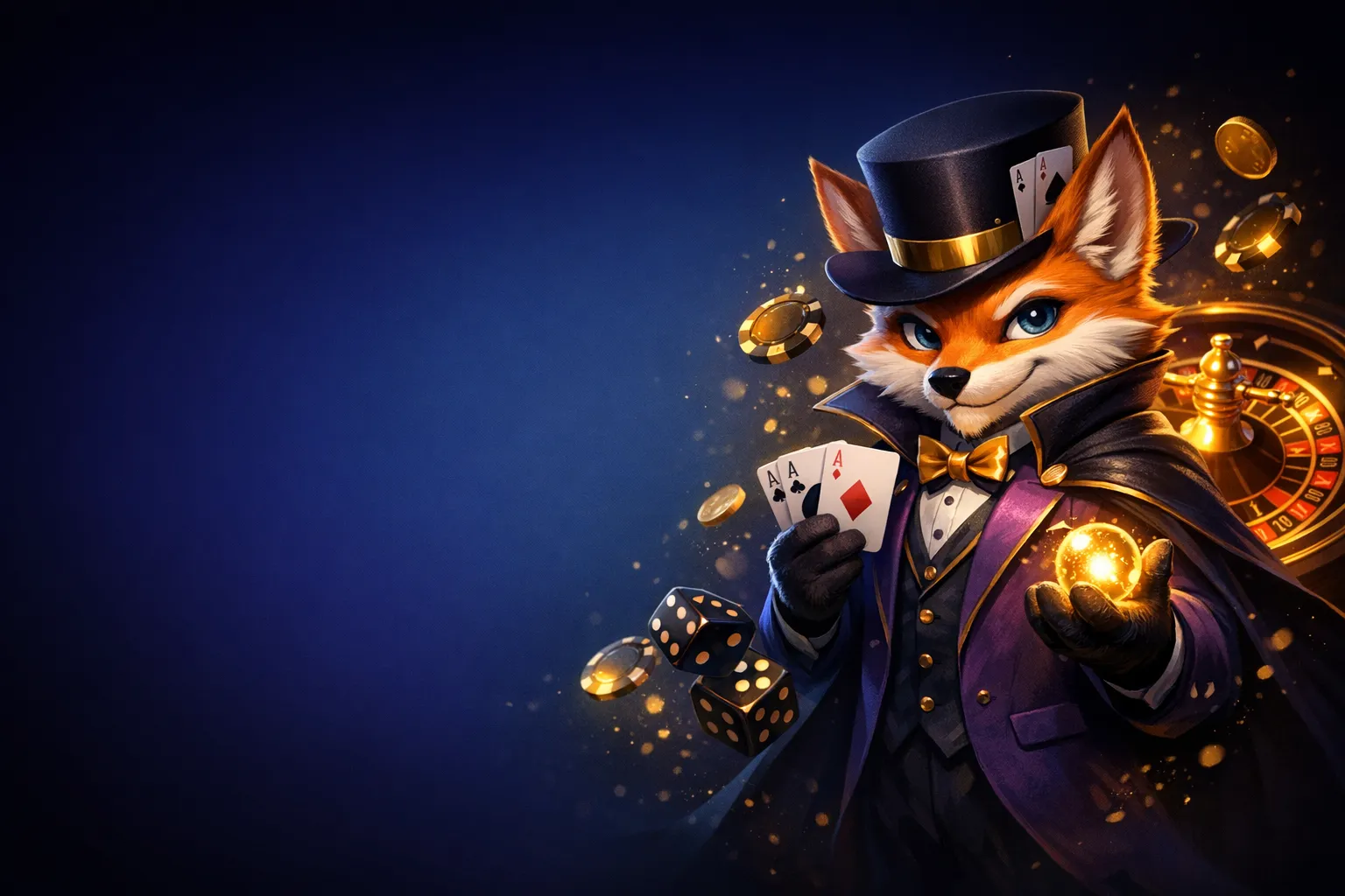 Stylized 3D fox mascot with glowing golden rim light on deep navy background, premium casino hero image for ChancerBet